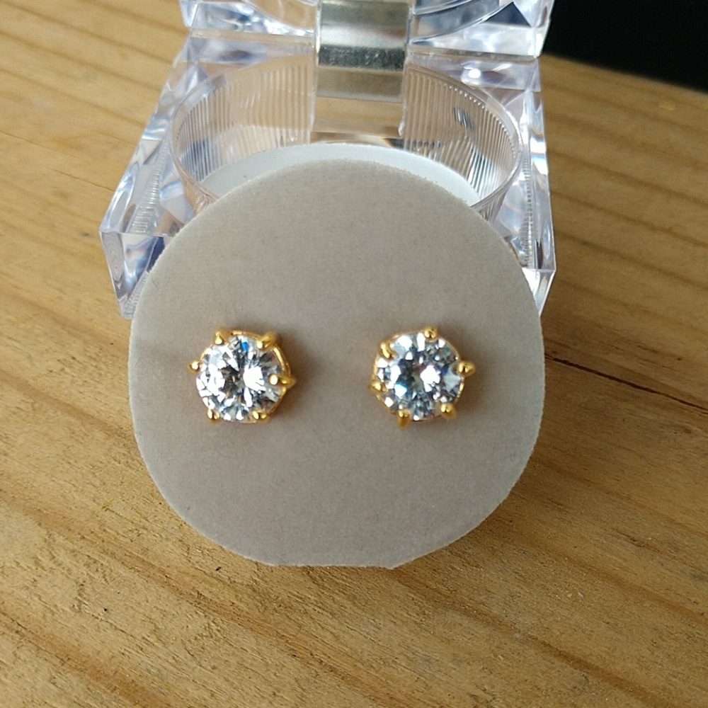 💎Cubic Zirconia Diamond Solitaire 14KT GP Pierced Earrings